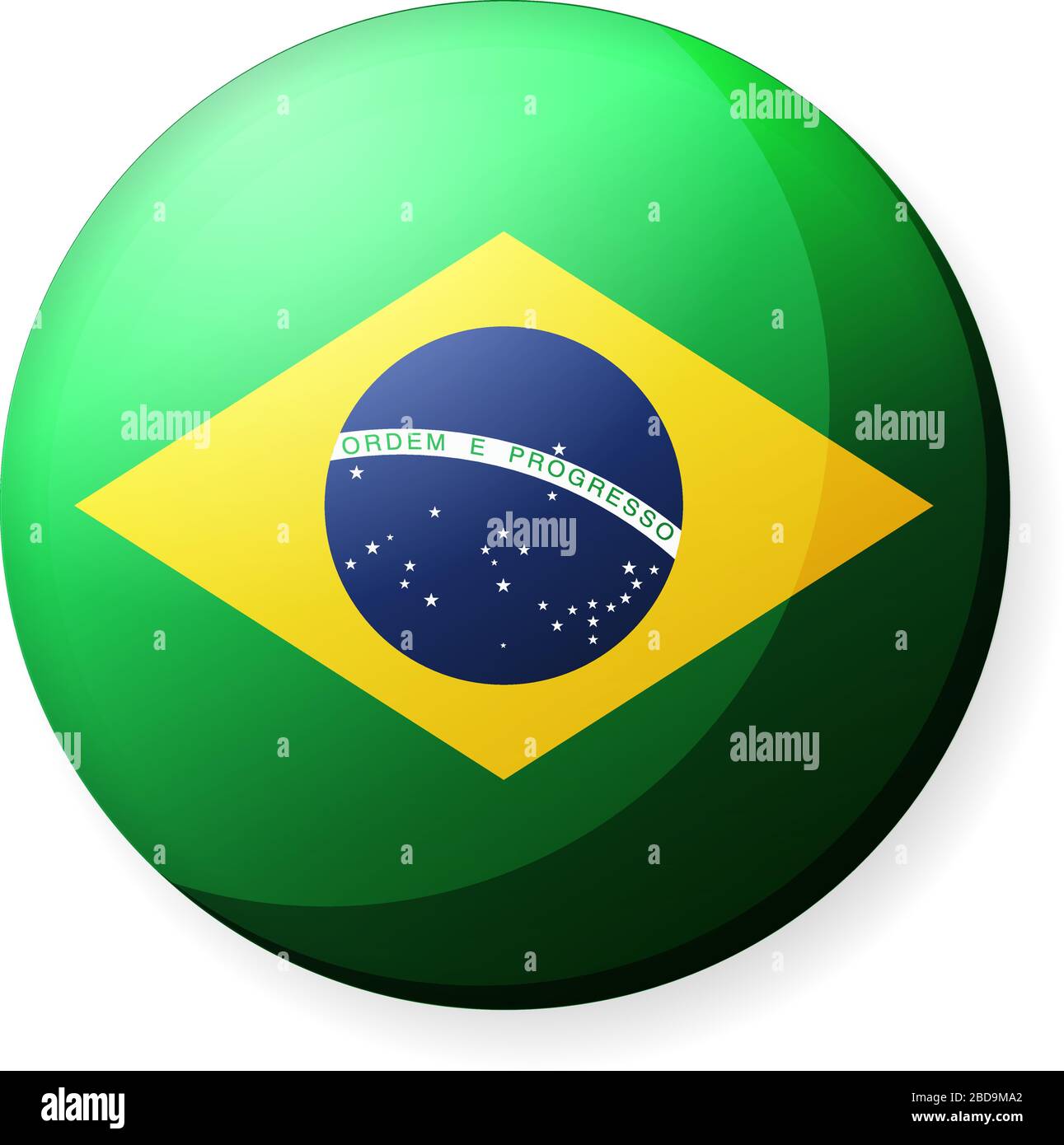 Illustrazione dell'icona della bandiera di un paese circolare ( logo del pulsante ) / Brasile Illustrazione Vettoriale