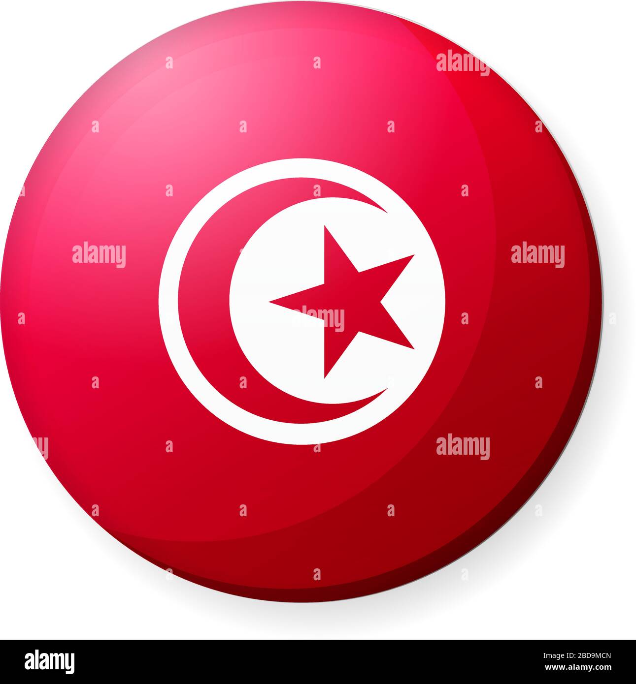Illustrazione dell'icona della bandiera di un paese circolare ( logo del pulsante ) / Tunisia Illustrazione Vettoriale