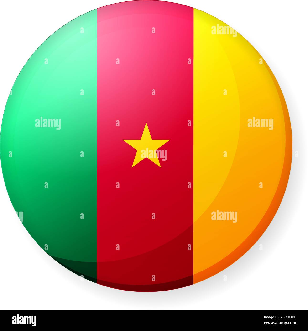 Illustrazione dell'icona della bandiera di un paese circolare ( logo del pulsante ) / Camerun Illustrazione Vettoriale