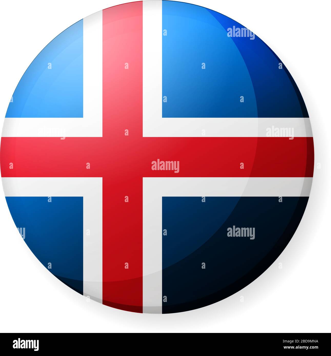 Illustrazione dell'icona della bandiera di un paese circolare ( logo del pulsante ) / Islanda Illustrazione Vettoriale