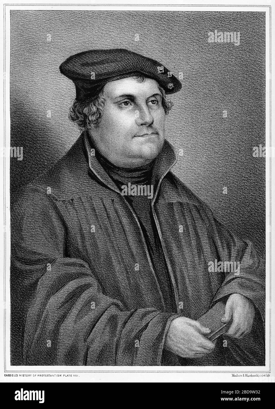Ritratto inciso di Martin Lutero, reformer e teologo Foto Stock