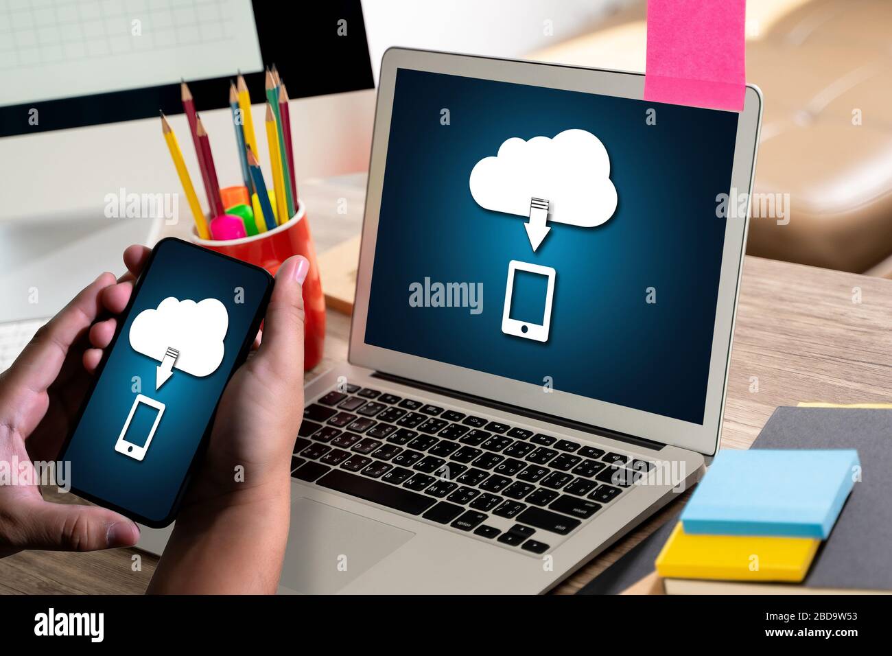 LIVE STREAMING Backup Download Computing trasferimento dati digitali , STREAMING Download Backup Foto Stock