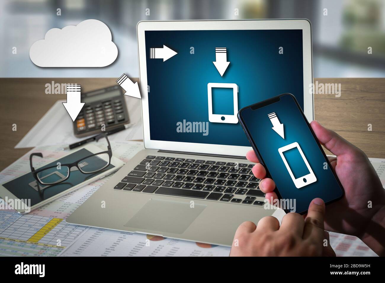 LIVE STREAMING Backup Download Computing trasferimento dati digitali , STREAMING Download Backup Foto Stock