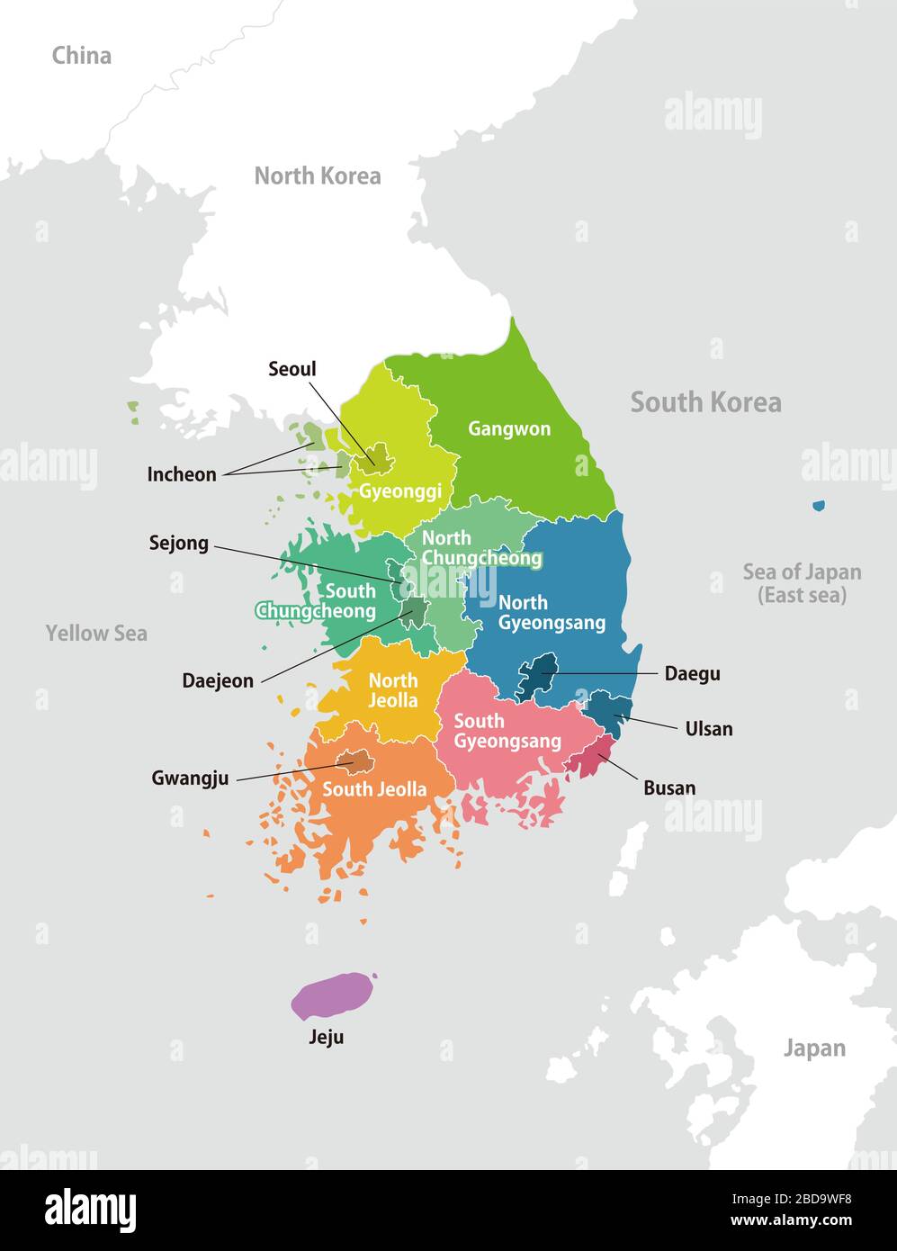 Mappa delle divisioni amministrative della corea del Sud / Italiano Illustrazione Vettoriale
