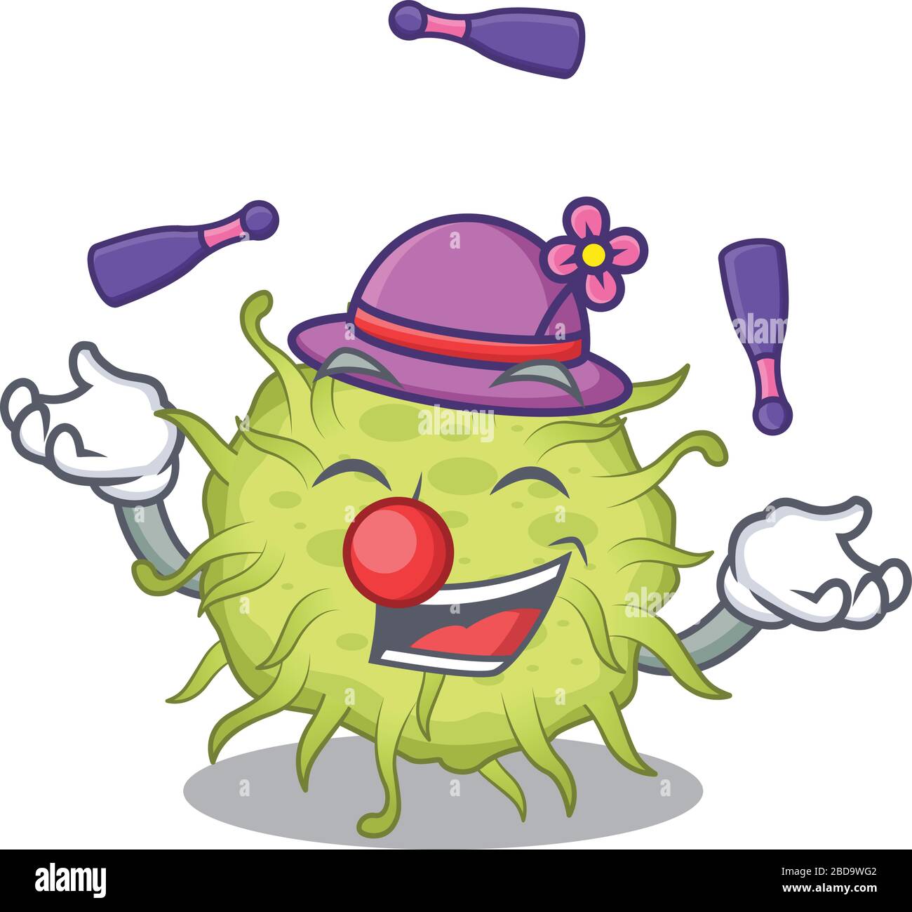 Un attraente batterio coccus cartoon stile di gioco giocoleria Illustrazione Vettoriale