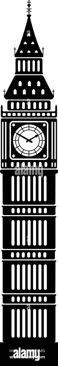 Big ben - Regno Unito, Londra / edifici di fama mondiale illustrazione vettoriale monocromatica. Illustrazione Vettoriale
