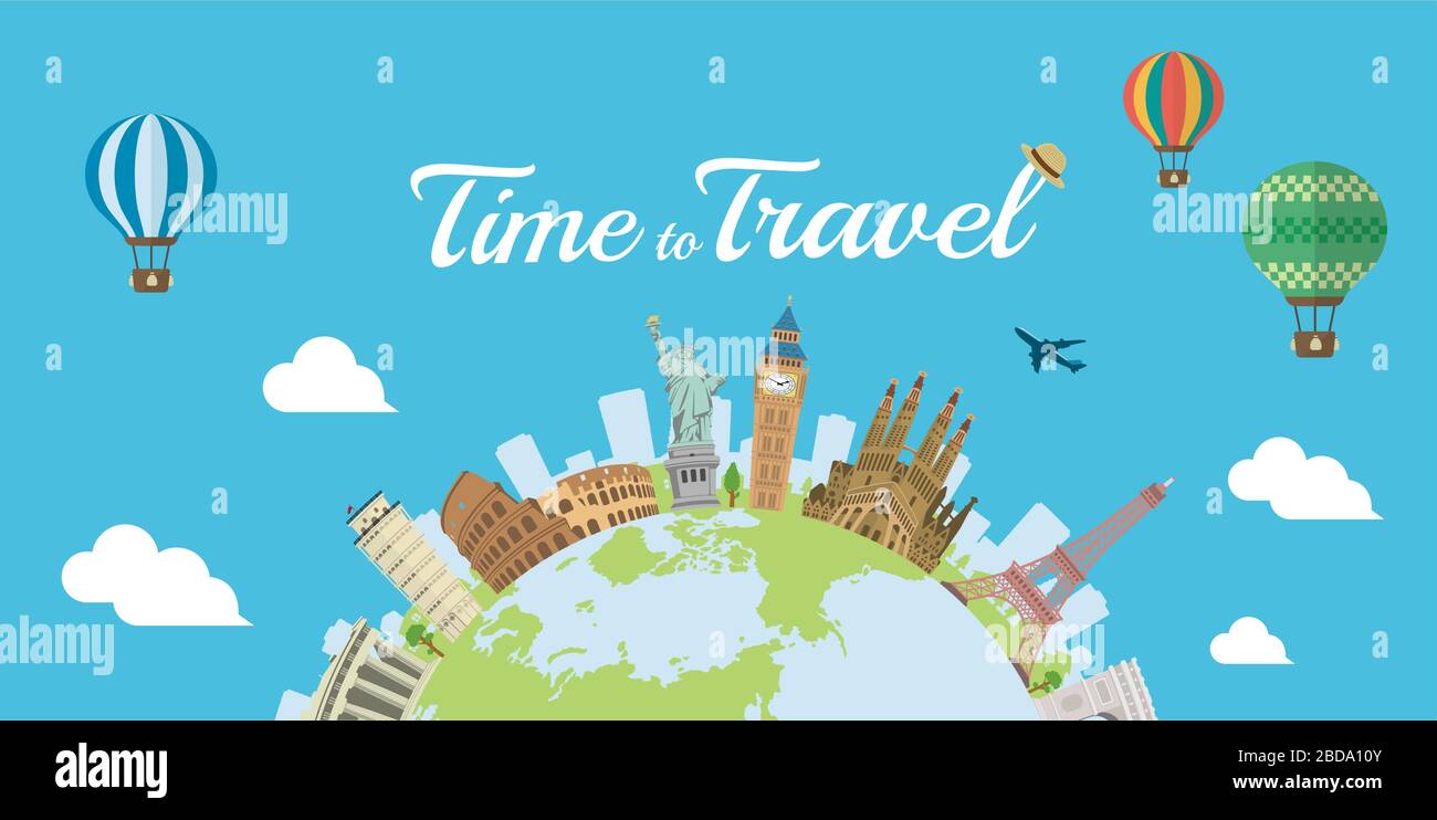 Time to Travel (vacanza, giro turistico) banner illustrazione vettoriale Illustrazione Vettoriale