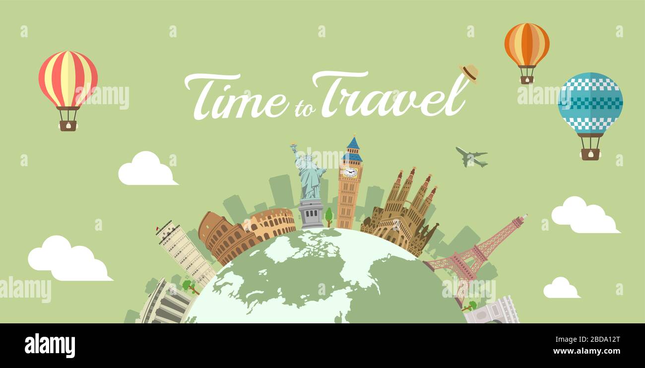 Time to Travel (vacanza, giro turistico) banner illustrazione vettoriale Illustrazione Vettoriale