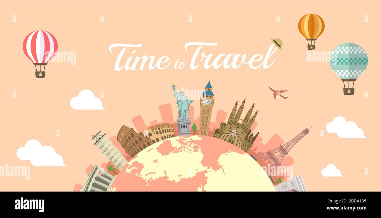 Time to Travel (vacanza, giro turistico) banner illustrazione vettoriale Illustrazione Vettoriale