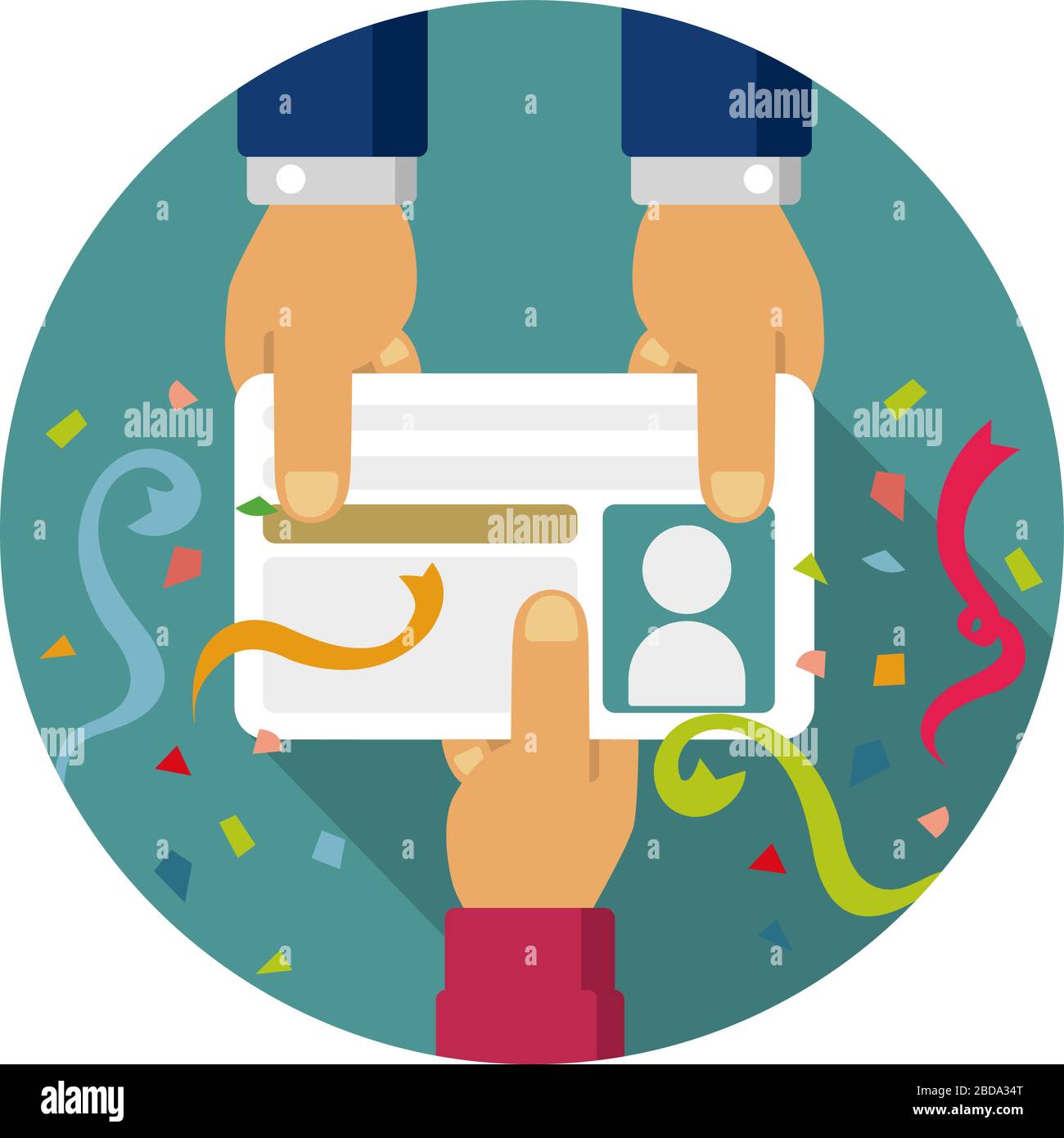 Felice di ottenere una nuova patente di guida ( carta d'identità ). Illustrazione vettoriale banner circolare. Illustrazione Vettoriale