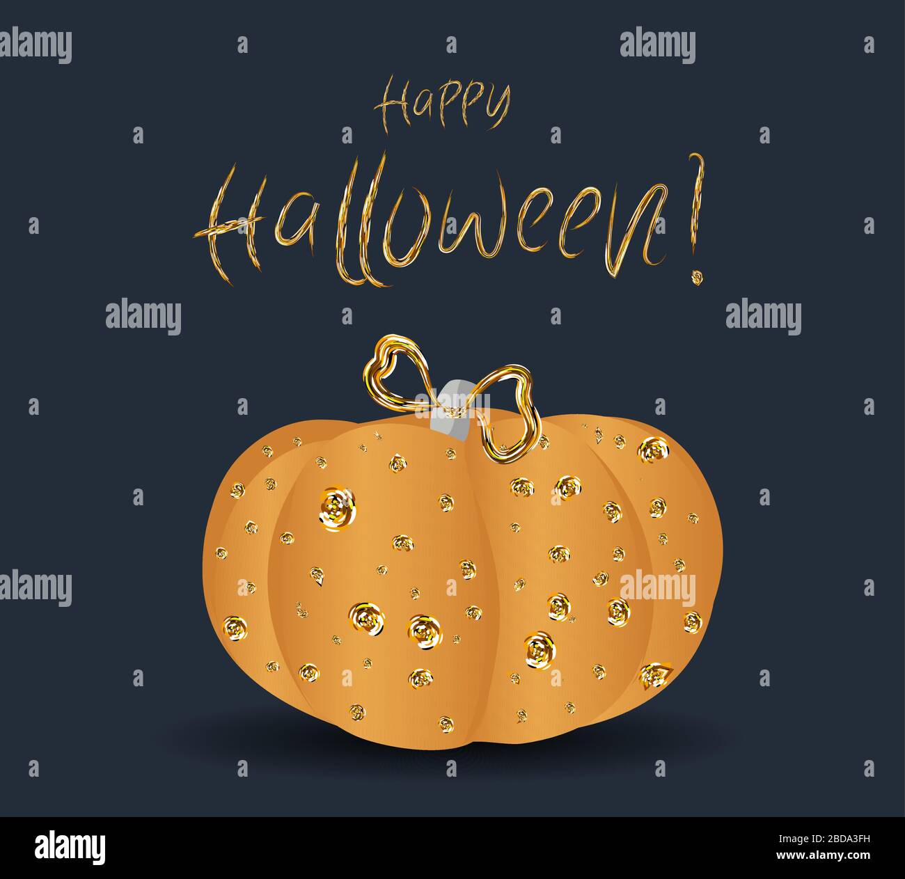 Elegante Halloween. Interessante biglietto d'auguri design con zucca e testo di saluto. Illustrazione Vettoriale