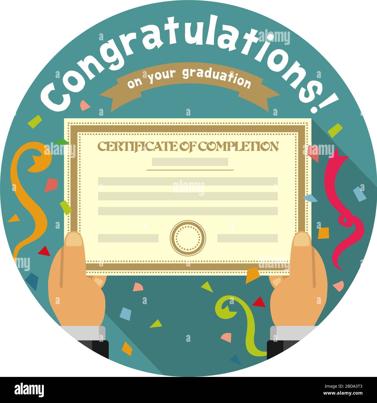 Congratulazioni per la tua graduazione / illustrazione banner vettoriale rotondo Illustrazione Vettoriale