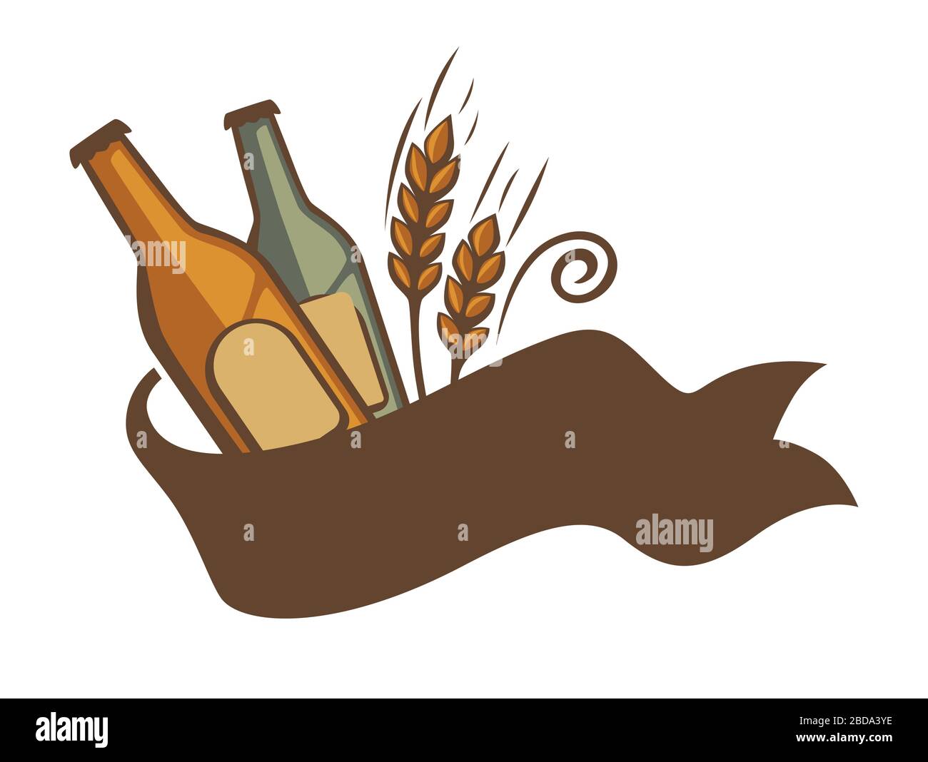 Logotipo della birra, emblema con grano e bottiglie Illustrazione Vettoriale