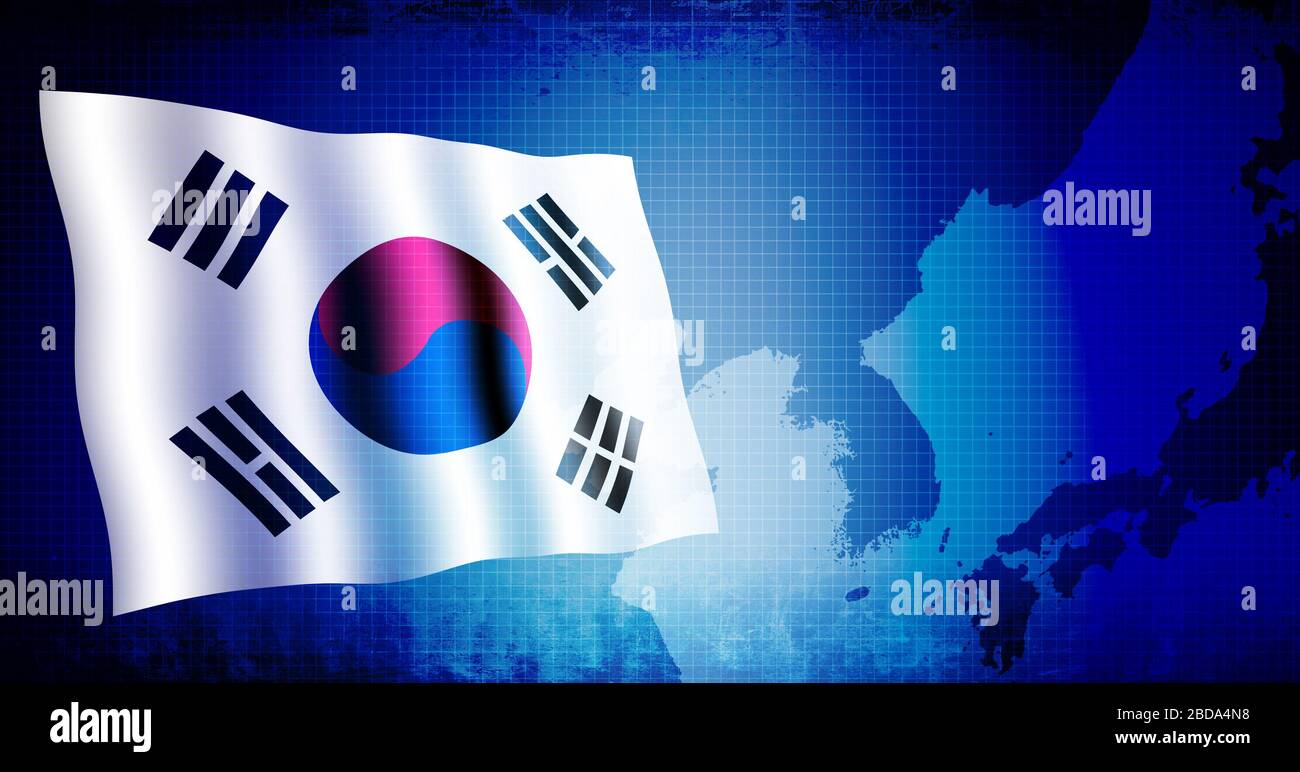 Bandiera della corea del Sud e mappa dell'asia orientale / sfondo banner Web (spazio di testo) Foto Stock