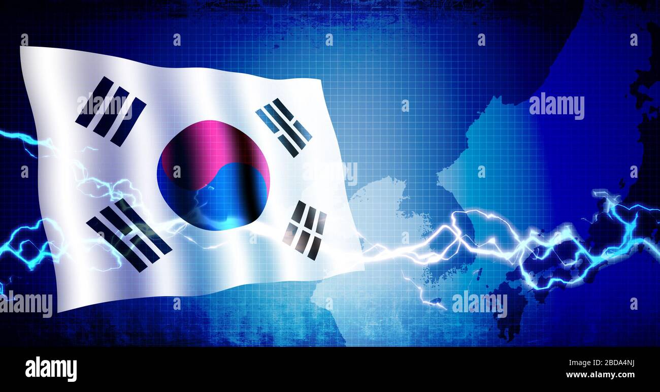 Bandiera della corea del Sud e mappa dell'asia orientale / sfondo banner Web (spazio di testo) Foto Stock