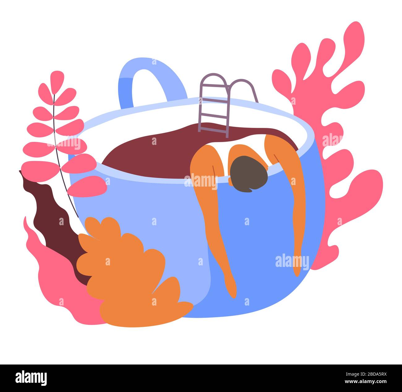 Il personale nuota in una tazza di caffè al mattino Illustrazione Vettoriale