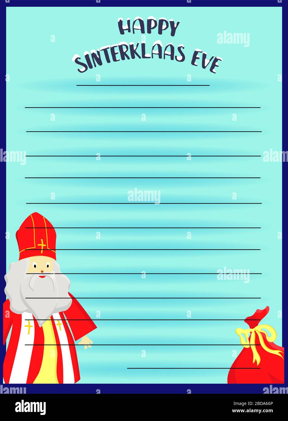 Illustrazione piana di Sinterklaas con copia della scheda Messaggi di saluto in stile cartoon con una tradizionale scarpa olandese riempito con doni e dolciumi. San Nicolas giorno Illustrazione Vettoriale