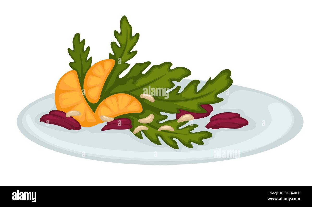 Insalata a base di rucola, fette di mandarino e verde Illustrazione Vettoriale