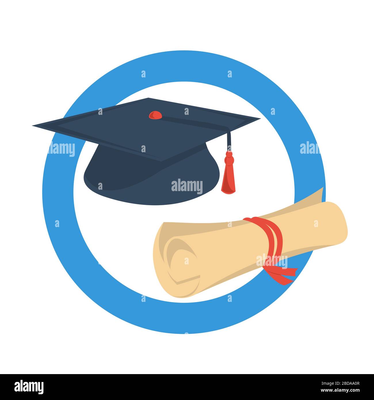 Cappellino e diploma di laurea con icona rotonda Immagine e Vettoriale -  Alamy