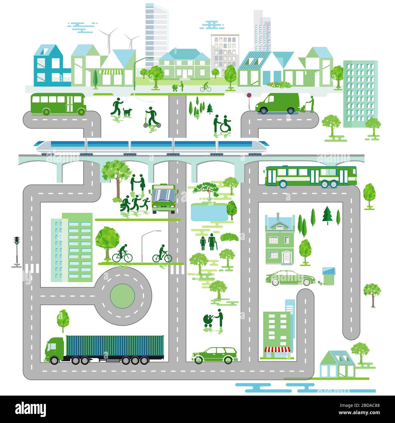 Itinerario della città, comune, mappa della città. - illustrazione vettoriale Illustrazione Vettoriale