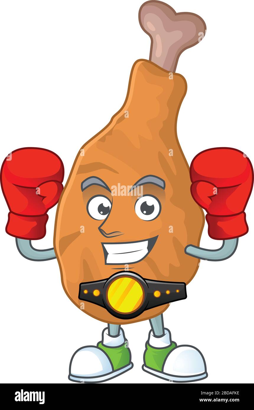 Un atleta di boxe di pollo fritto sportivo con cartoni animati in stile mascotte Illustrazione Vettoriale