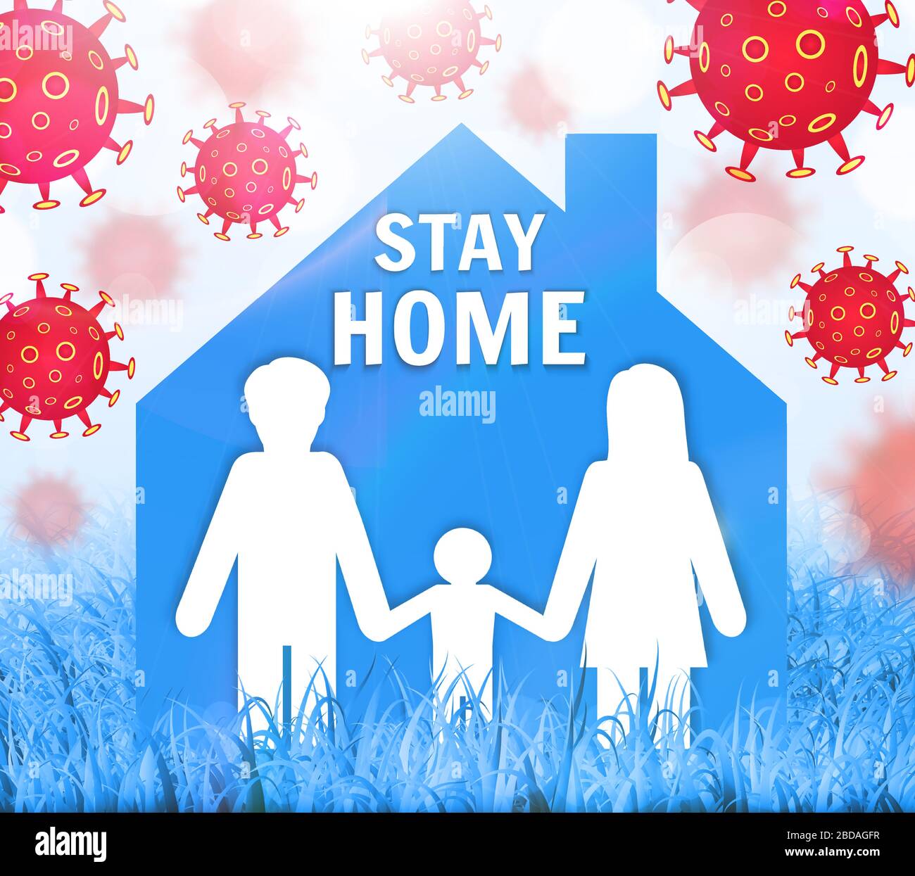 Rimani al sicuro, rimani a casa. Salvare il pianeta dal coronavirus COVID-19. Precauzioni di quarantena per rimanere al sicuro. Illustrazione vettoriale Illustrazione Vettoriale