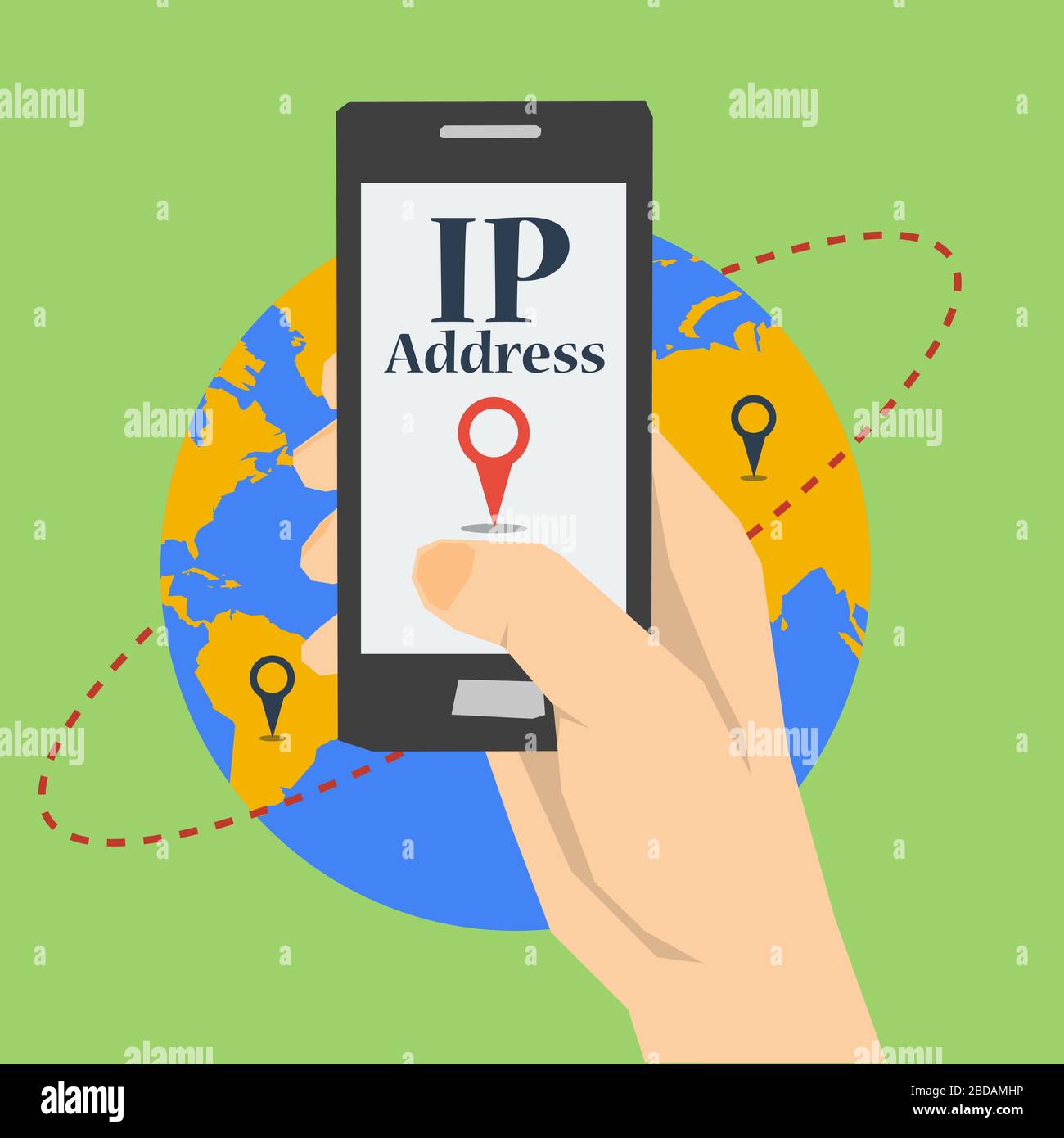 Telefono cellulare a portata di mano - Indirizzo IP Illustrazione Vettoriale