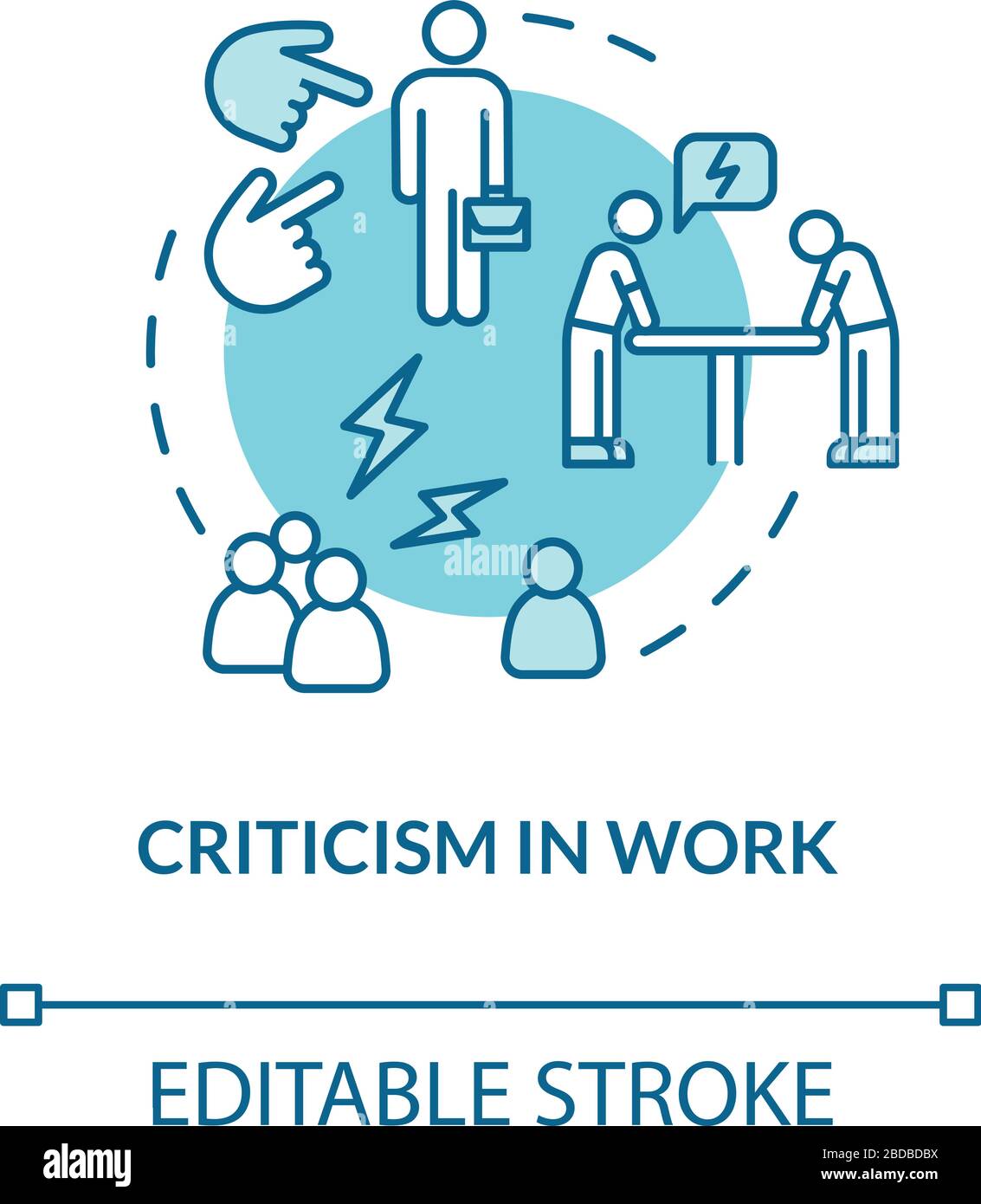 Critica nel lavoro Turquoise concetto icona. Conflitto con il capo. Situazione tossica. Urlando maleducato. Burnout causa idea immagine sottile linea. Vettore Illustrazione Vettoriale