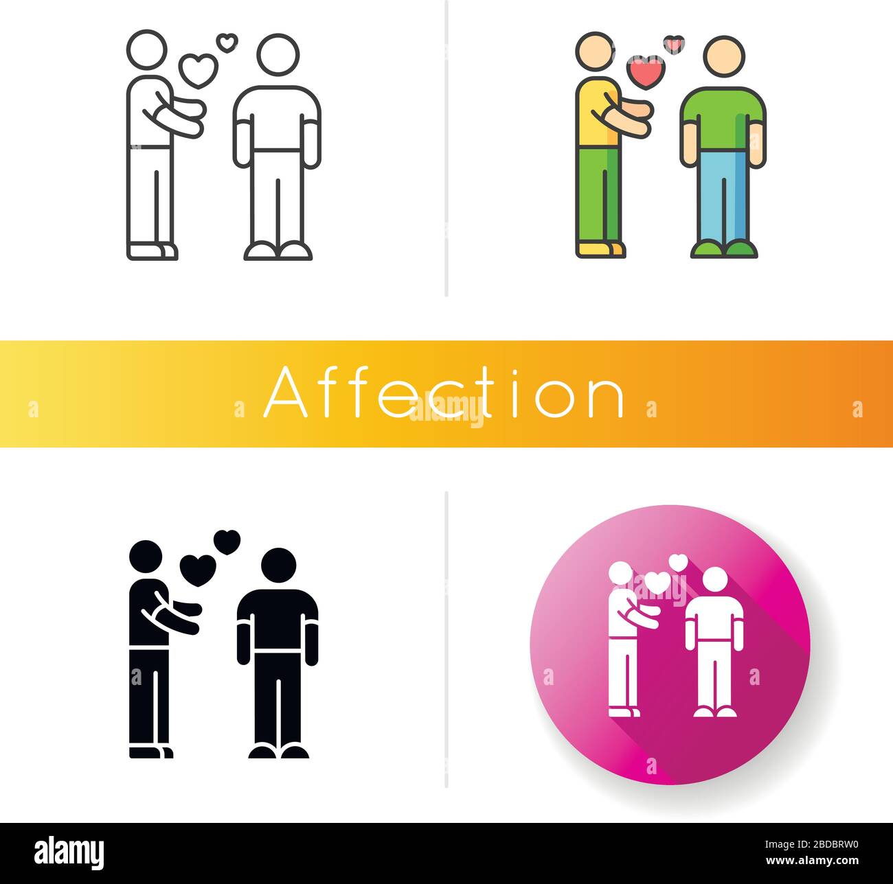 Icona affetto. Stili di colore nero e RGB lineari. Sentimenti romantici, amore, rapporto amoroso. San Valentino. Attaccamento emotivo, appassionato Illustrazione Vettoriale