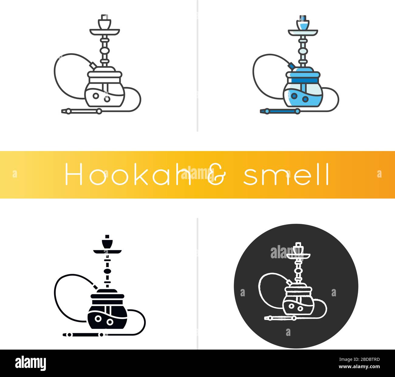 Icona di hookah. Sheesha casa. Relax egiziano. Salotto nargile. Area fumatori. Accessori per shisha. Zoccoli orientali. Nero lineare e colore RGB Illustrazione Vettoriale