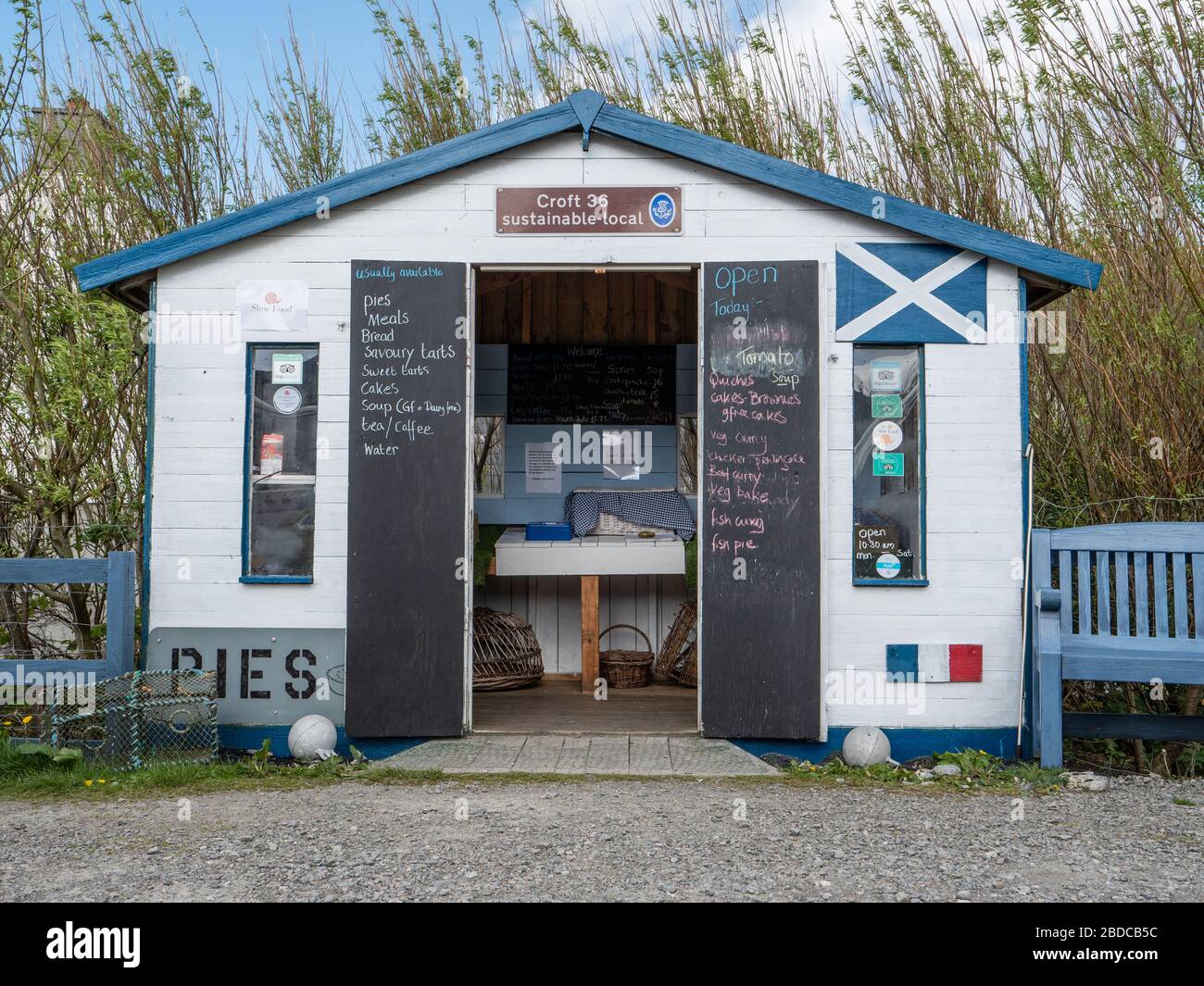 Croft 36 negozio di alimentari artigianale a Northton sull'isola di Harris, le Ebridi esterne, Scozia, Regno Unito. Foto Stock