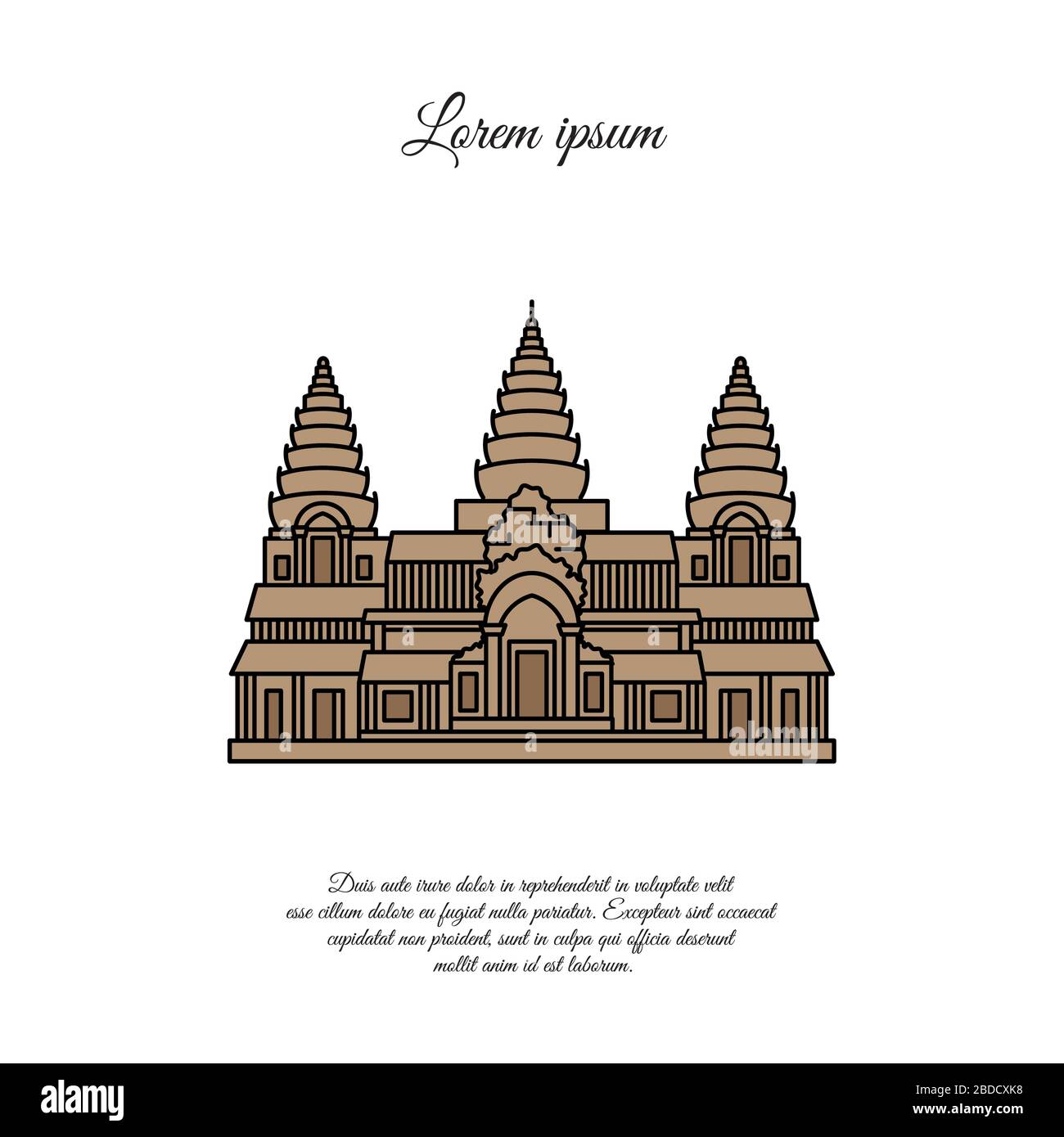 Icona del vettore Angkor Wat isolata su sfondo bianco, simbolo Angkor Wat, design degli elementi in stile contorno. Cambogia. Simbolo dei monumenti storici. Modificabile Illustrazione Vettoriale
