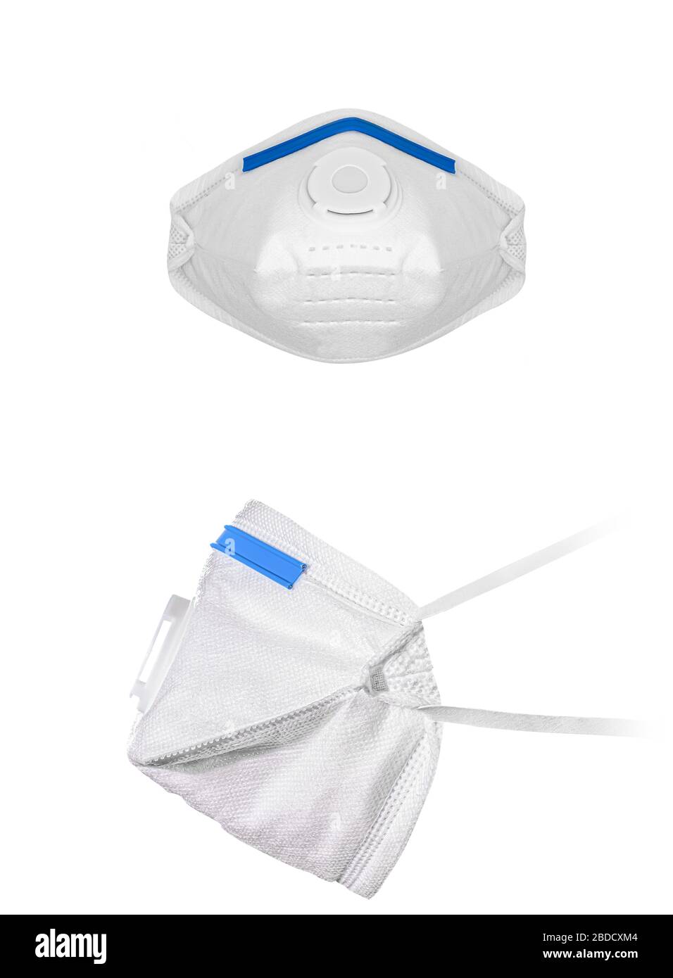 Vista della maschera respiratore monouso FFP3, FFP2. Protezione contro Covid-19, particelle, gas. Maschera medicale per polveri sottili FFP 3 con valvola respiratoria Foto Stock