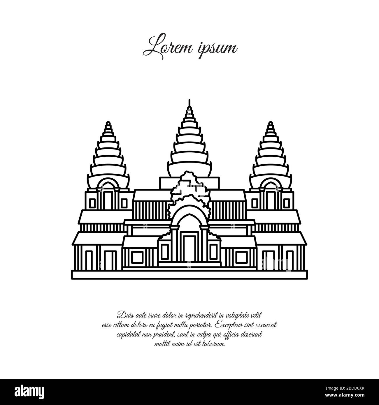 Icona del vettore Angkor Wat isolata su sfondo bianco, segno trasparente Angkor Wat, segno lineare o linea, disegno di elementi in stile contorno. Cambogia. Suo Illustrazione Vettoriale