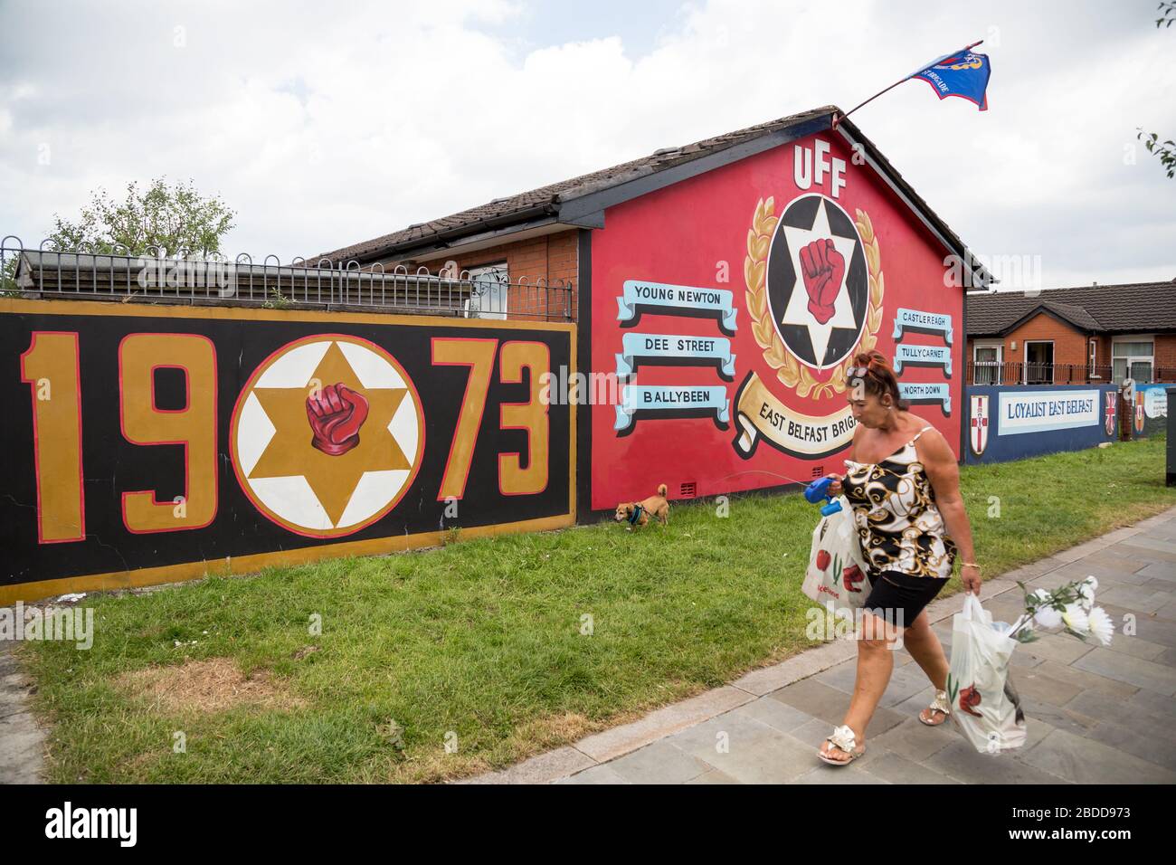 15.07.2019, Belfast, Irlanda del Nord, Gran Bretagna - militante, UFF politico murale (bandito 1973), Newtownards Road, protestante East Belfast. L'UFF Foto Stock