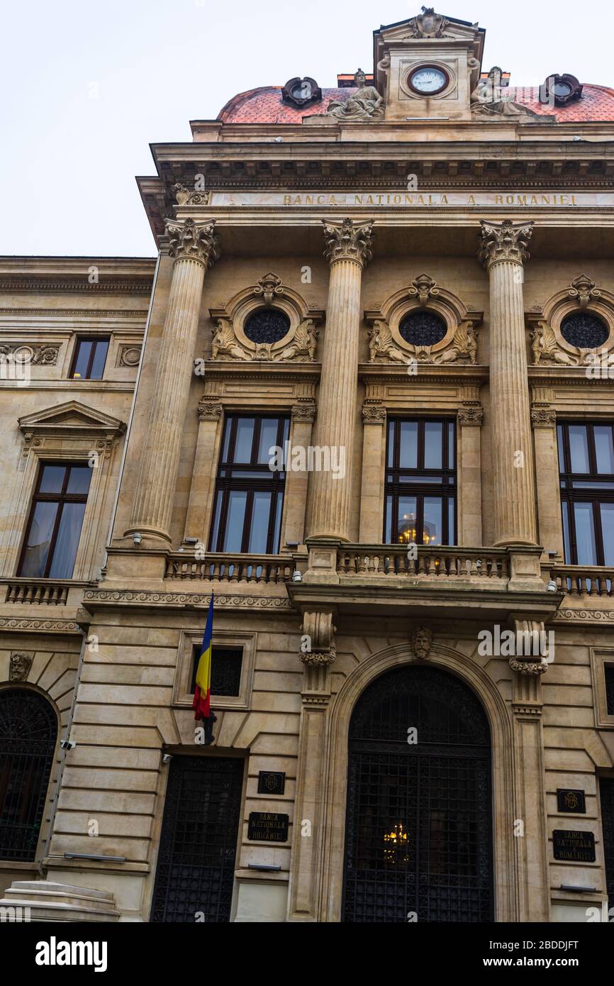 Banca nazionale di Romania (Banca Nationala a Romaniei). BNR è la banca centrale rumena. Sede centrale di BNR a Bucarest, Romania, 2020 Foto Stock