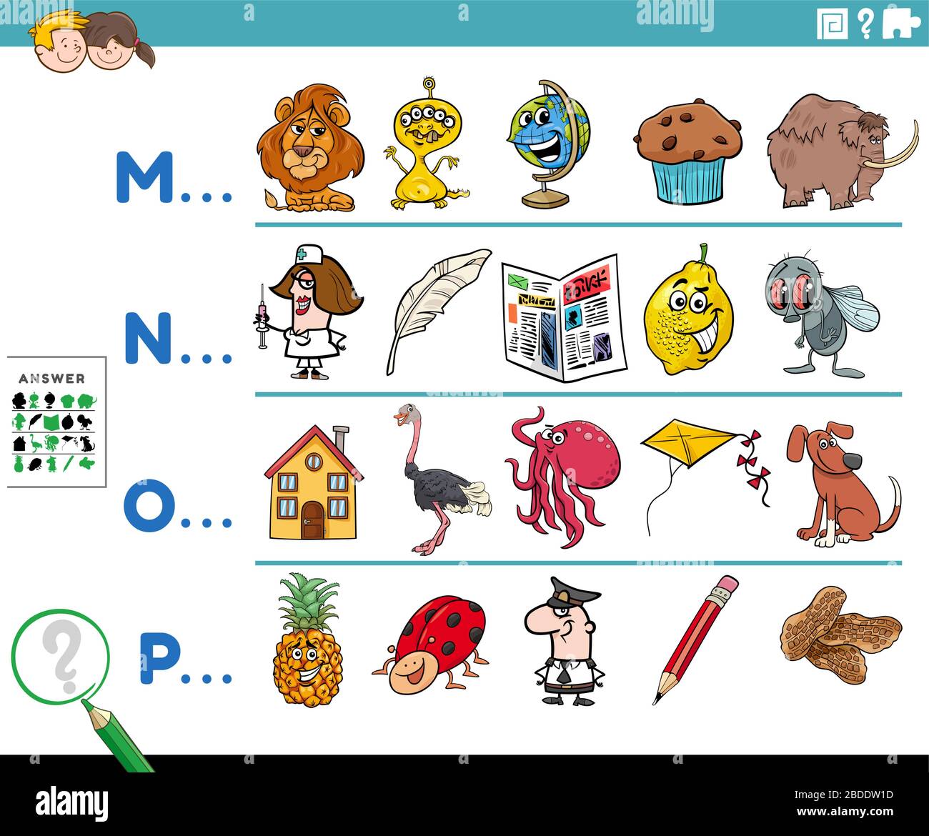 Cartoni animati Illustrazione di individuazione delle immagini che iniziano  con la lettera di riferimento Educational Task Worksheet per bambini di  scuola prescolare o elementare con Funny C Immagine e Vettoriale - Alamy