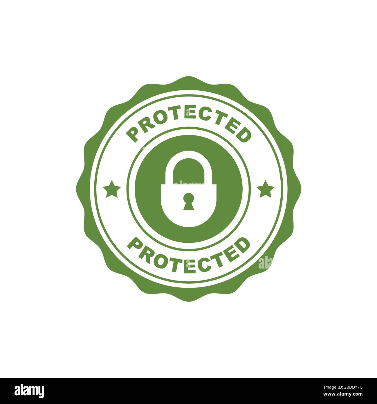 Protetto - sigillo di sicurezza con lucchetto, simbolo di standard di difesa Illustrazione Vettoriale