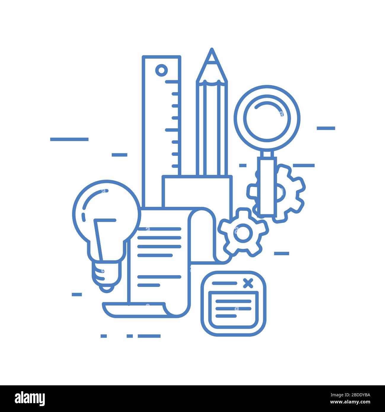 Educazione, scienza e apprendimento immagine astratta, icone di apprendimento a distanza Illustrazione Vettoriale