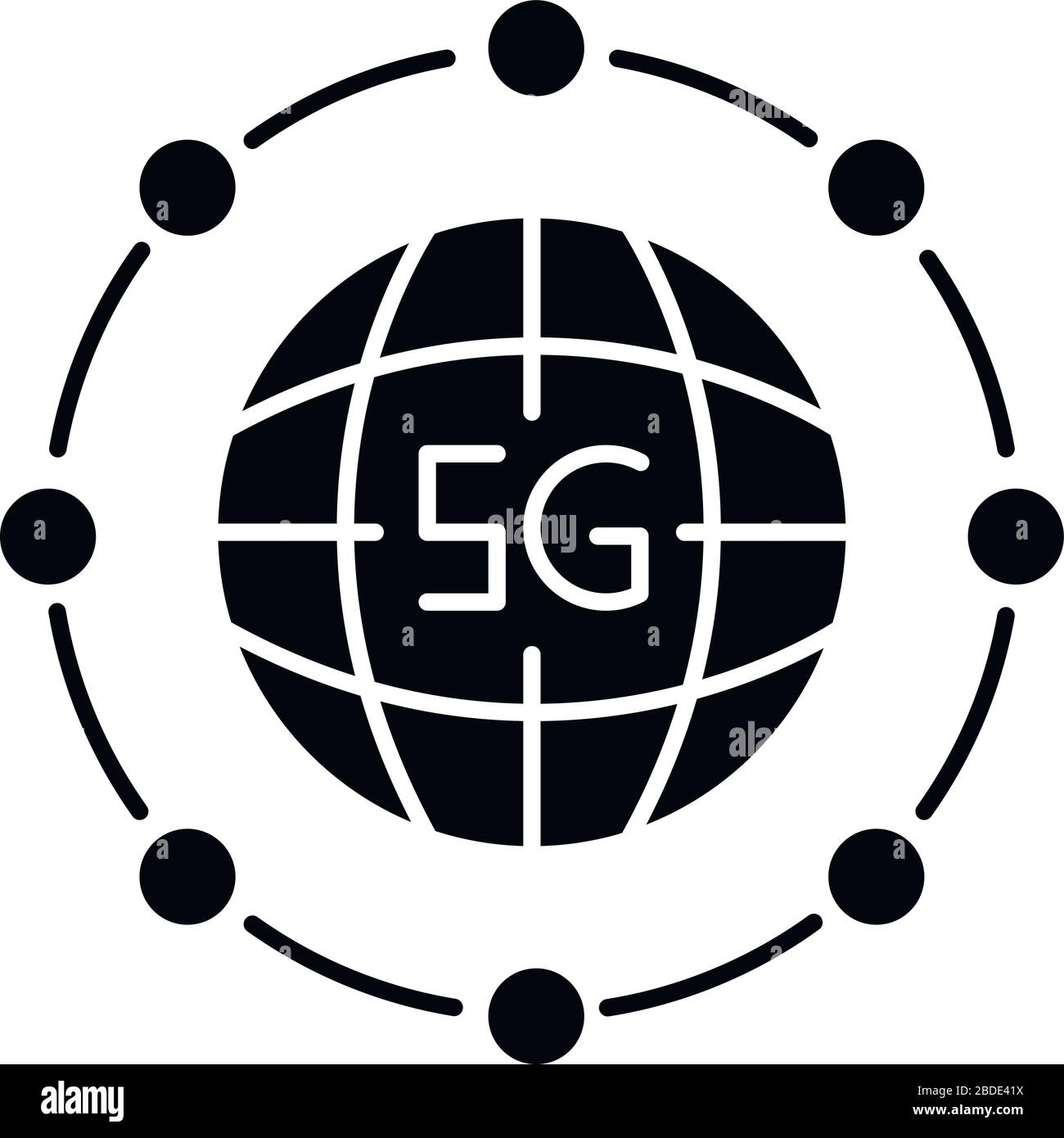 Icona a forma di glifo nero standard globale 5G. Copertura mondiale. Connessione wireless, tecnologia. Rete cellulare mobile. Simbolo della silhouette sullo spazio bianco Illustrazione Vettoriale