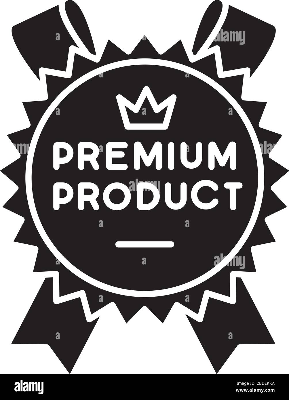 Icona glyph nero prodotto Premium. Prodotto e servizio di prima classe, simbolo di brand equity silhouette su spazio bianco. Classe reale, prodotti migliori e di qualità superiore Illustrazione Vettoriale