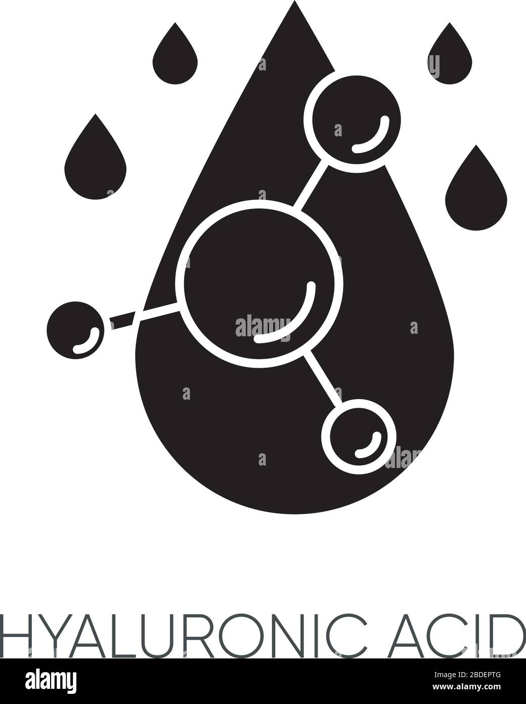 Icona di glifo nero acido ialuronico. Formula idratante. Collagene per prevenire le rughe. Goccia d'acqua. Bellezza coreana. Ingrediente cosmetico. Simbolo della silhouette Illustrazione Vettoriale