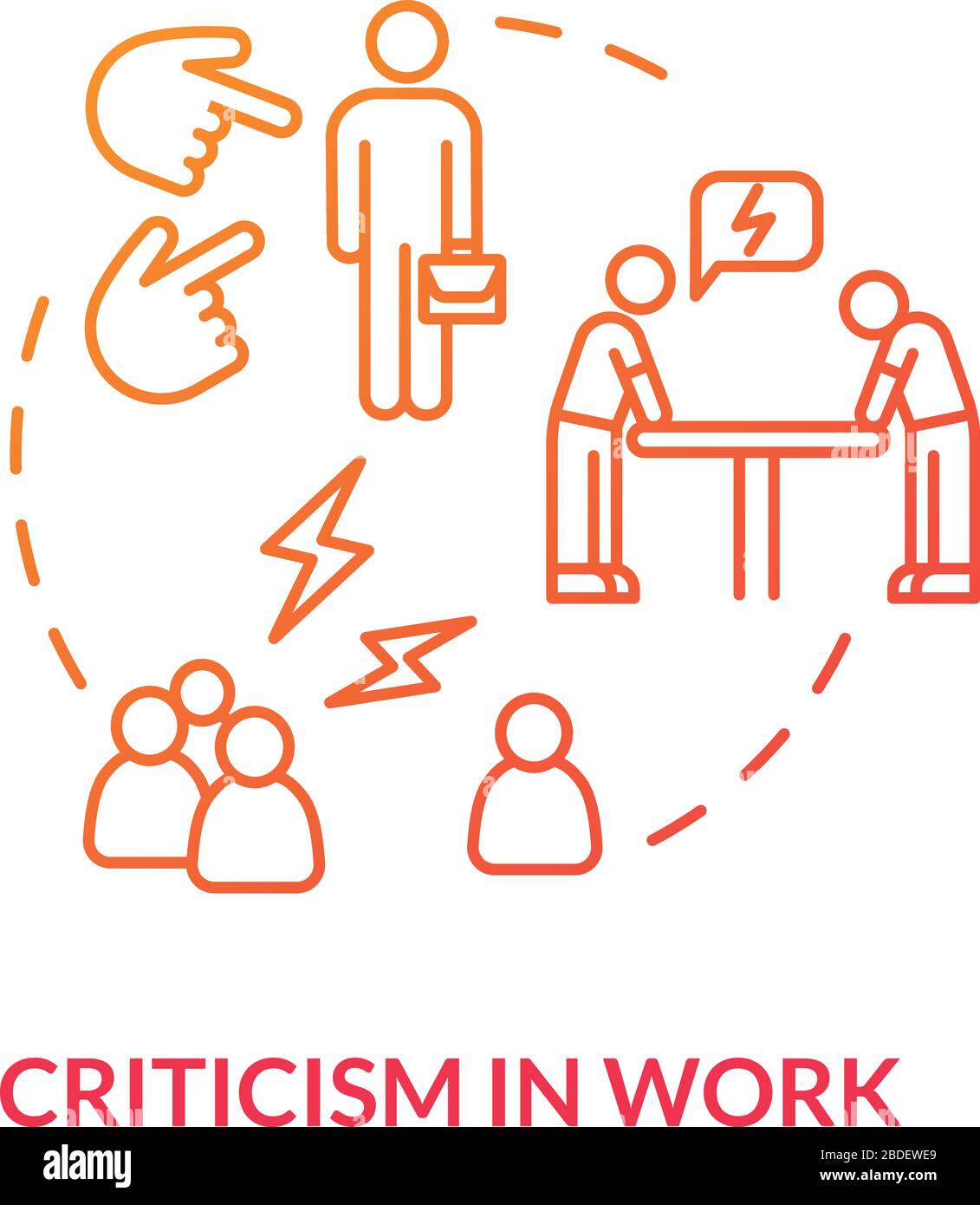 Critica nel lavoro icona di concetto rosso. Capo dispiaciuto. Feedback negativo. Situazione tossica. Urlando maleducato. Burnout causa idea immagine sottile linea Illustrazione Vettoriale