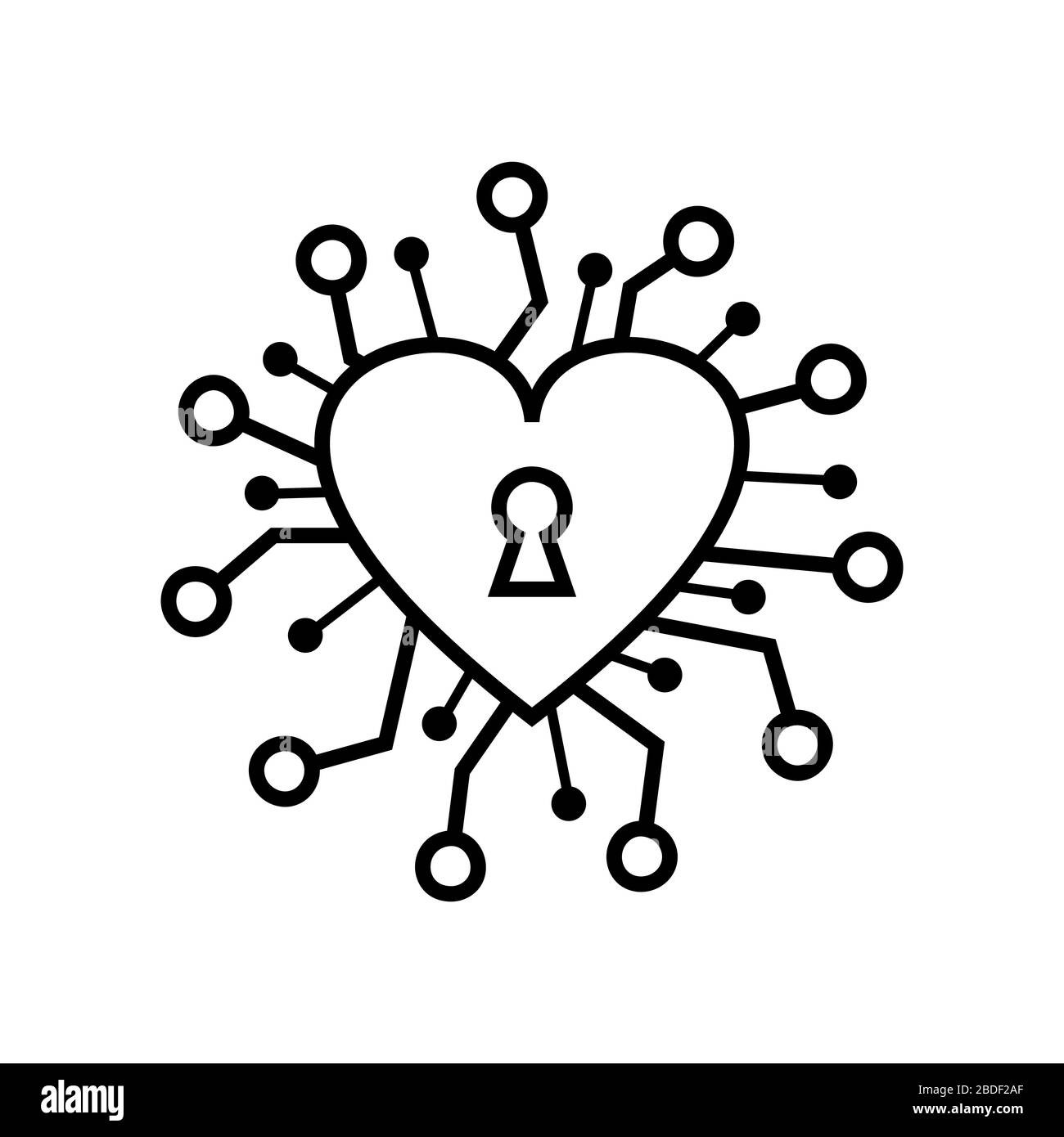 Icona del logo Love Network. Lucchetto di sicurezza per il cuore Illustrazione Vettoriale