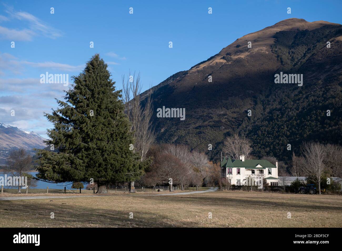 Agriturismo, Lago Wakatipu, vicino Queenstown, Otago distretto, South Island, Nuova Zelanda Foto Stock