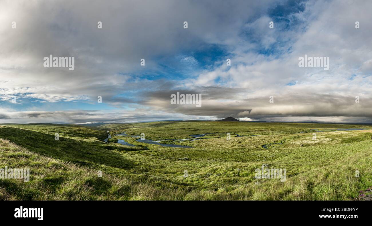 Paesaggio islandese nella parte settentrionale del paese in una giornata nuvolosa Foto Stock