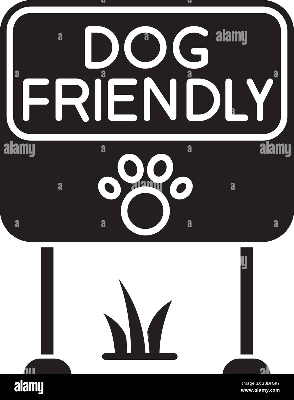 Cane friendly luogo nero icona glifo. Parcheggio e contrassegno quadrato consentiti per cani. Cuccioli domestici ammessi territorio, prato e giardino segno. Simbolo della silhouette Illustrazione Vettoriale