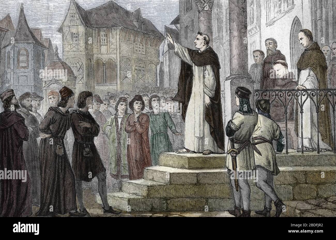 "Representation d' Albert le Grand (1193/1206-1280) enseignant a Paris, a l'Universite de Paris, au Premier couvent dominicain de la rue Saint Jacques Foto Stock