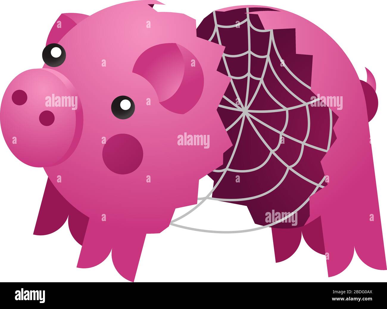 Banco di porcellini in ceramica rotto vuoto con ragnatela. Illustrazione vettoriale Illustrazione Vettoriale