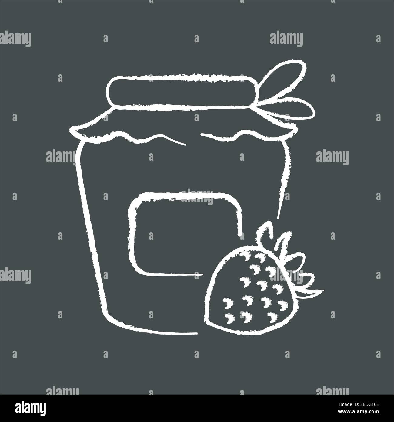 Imbottigliamento gesso bianco icona su sfondo nero. Preparazione fatta in casa di marmellata di frutta, delizioso processo di preparazione della confettura. Inscatolamento. Marmellata di fragole dolci Illustrazione Vettoriale